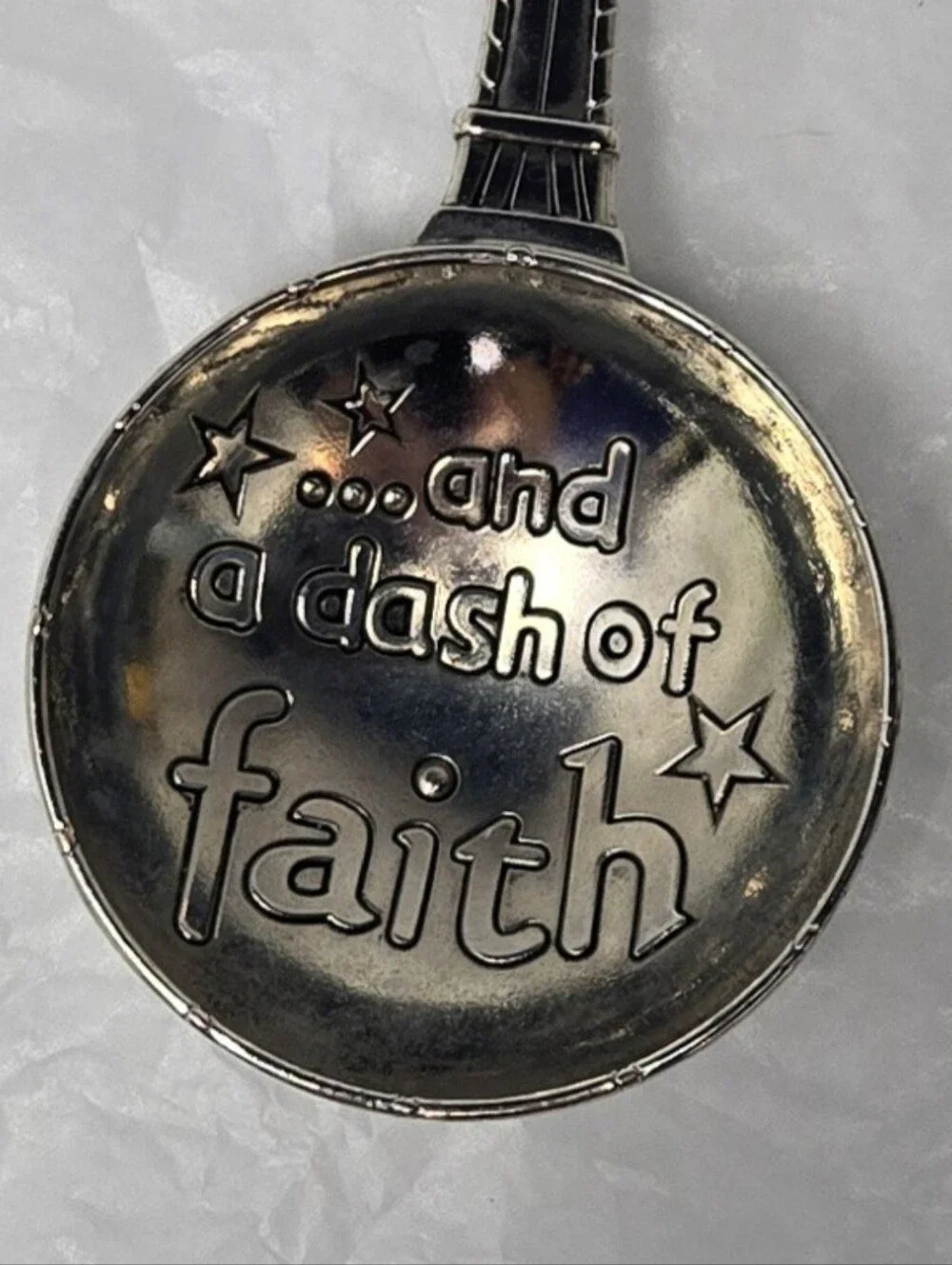 GANZ Silver-Tone Star Cross Handle Decorative Spoon with Faith Inscription